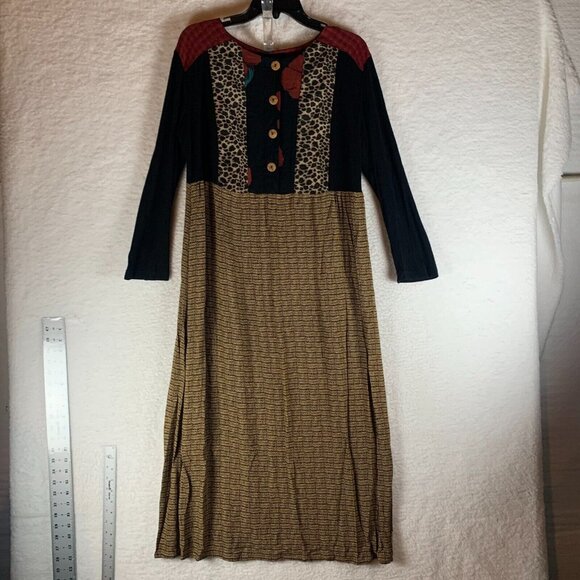 Carole Little Women's Mixed Print Black‎ Tan Long Sleeve Maxi Dress Size 14 9066 - Picture 1 of 12